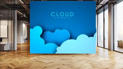 Blue cloud papercut background vector Wall mural