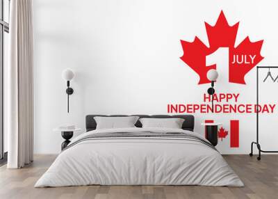 Canada Day Vector Illustration. Happy Canada Day Holiday Invitation Design. Red Leaf Isolated on a white background. Greeting card with hand drawn lettering. Wall mural