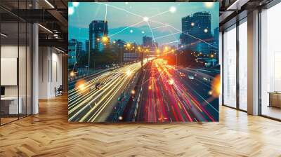 Communication network and traffic light on highway Wall mural