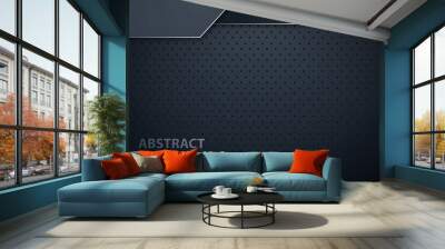 Dark abstract background with black overlap layers. Texture element decoration. Wall mural