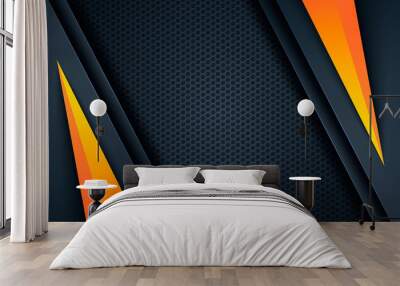 Dark abstract background with yellow shape. Black hexagon texture decoration. Wall mural