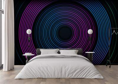 Dark abstract modern background. Colorful gradient line decoration. Wall mural