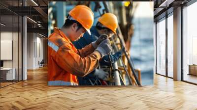 Group of petroleum Engineer working checking material machine Wall mural