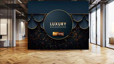 Luxury black background. Realistic overlap layers with golden list and golden glitters. Wall mural