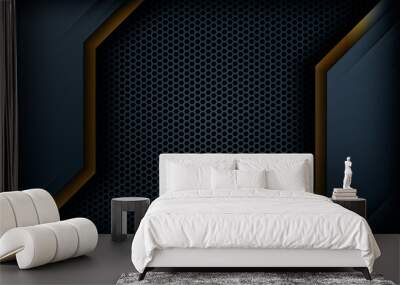 Modern abstract black background with gold line composition Wall mural