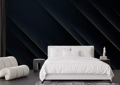 Modern texture black abstract background concept with gold line decoration Wall mural