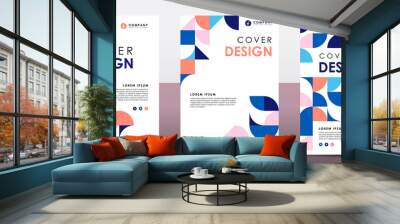 Set of retro cover design template. Blue and orange color shape composition. Wall mural