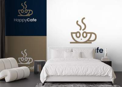 Happy cafe logo. Smile with cup element logo design illustration. Wall mural