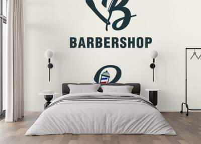 Letter B with barbershop elements logo template Wall mural