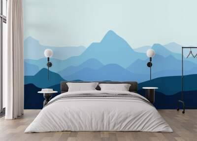 mountain landscape vector illustration in flat design with blue color tone. Wall mural