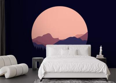 nature mountain landscape in circle illustration vector. Wall mural