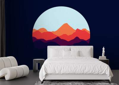 Nature mountains landscape illustration in circle. Wall mural