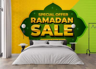 Ramadan sale horizontal banner vector, Islamic holy month event background for media promotion and advertising Wall mural