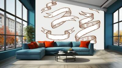 Vintage Ribbon Banners. Hand drawn set Wall mural