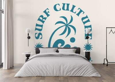 Vintage surf logo design template for surf club surf shop surf merch Wall mural