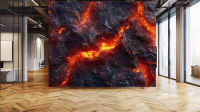 Lava texture fire background rock volcano magma molten hell hot flow flame pattern seamless. Earth lava crack volcanic texture ground fire burn explosion stone liquid black red inferno planet relief Wall mural