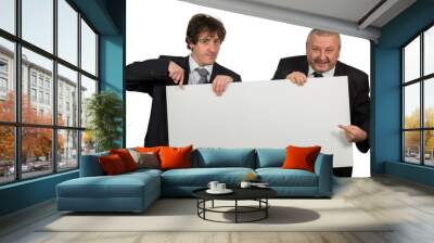 two businessmen holding a big blank sign Wall mural