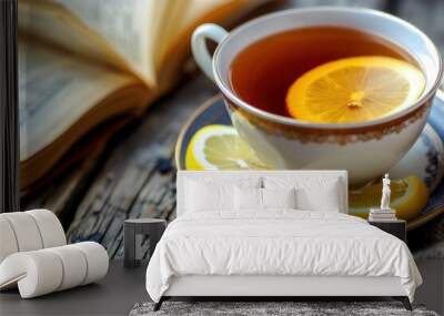 A cup of tea with lemon slices Wall mural