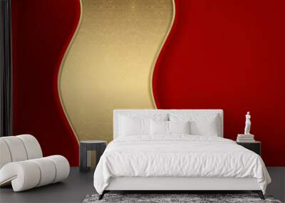 Luxurious red card with patterned golden wave Wall mural