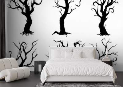 Halloween bold trees silhouettes set/ Illustration fantasy bold decorative trees silhouettes Wall mural