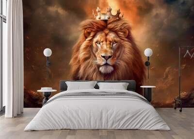 Lion of Judah, exuding strength and power. Christian conceptual illustration. AI generated image Wall mural