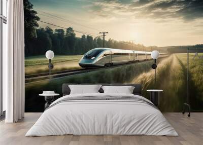 The high-speed train is driving at full speed in the countryside. AI-generated image Wall mural