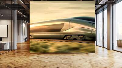 The high-speed train is driving at full speed in the countryside. AI-generated image Wall mural