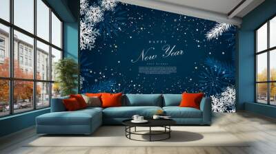 Happy new year winter blue snow background template vector Wall mural