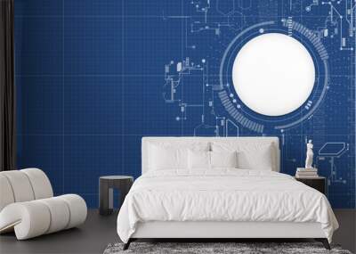 Technological abstract digital technical blueprint background vector Wall mural