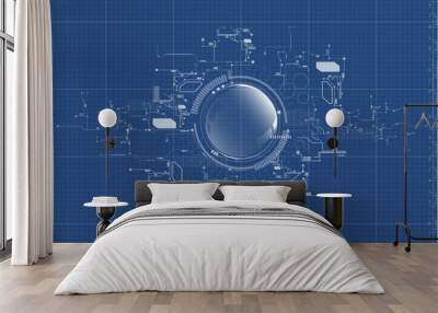 Technological abstract digital technical system blueprint background vector Wall mural