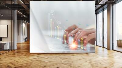 Businessman analyzing economic growth graph financial data. Stock market investment. Financial and banking Technology. Business strategy and digital marketing concept. Wall mural