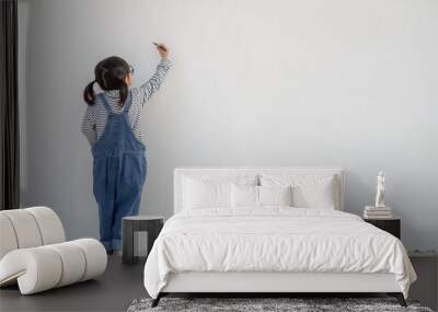 Little children painting on white wall Wall mural