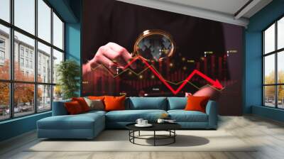 Property values ​​are steadily declining. business downturn. company stocks fall in value, economic crisis, the global economy slows down, trading drops, high risk investments. Wall mural