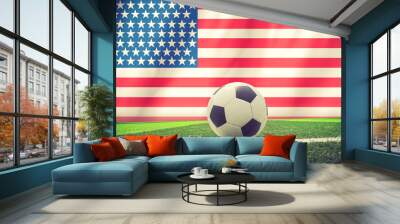 soccer ball on america flag vintage color Wall mural