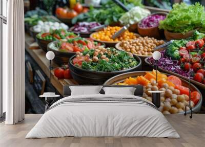 A variety of fresh salads on a buffet table, beautifully arranged and ready for a healthy feast Wall mural