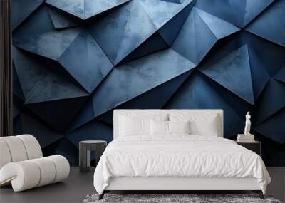 An intricate arrangement of blue triangular geometric shapes creating a dynamic and abstract 3D pattern Wall mural