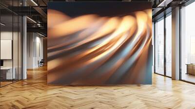 Dynamic flowing lines of orange and silver sweep across the frame, simulating waves of light and energy, reminiscent of motion and fluidity in a modern abstract style. Wall mural