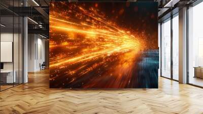 Dynamic representation of speed and technology with an explosion of orange light Wall mural