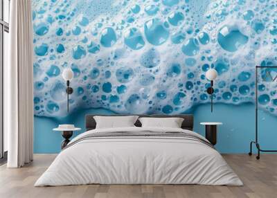 This image features a close-up of soap bubbles with a distinct blue hue, highlighting the texture and patterns Wall mural