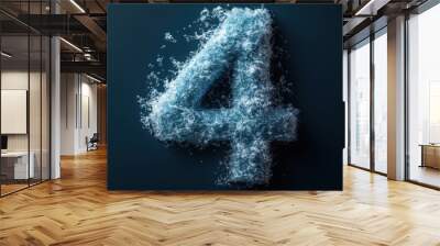 This image features a number four constructed from splashing water particles, captured vividly against a dark background, emphasizing the dynamic fluidity of water art. Wall mural