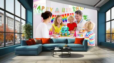 Child birthday party cake. Family with kids. Wall mural