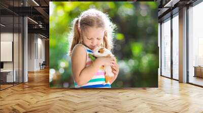 Child with guinea pig. Cavy animal. Kids and pets. Wall mural