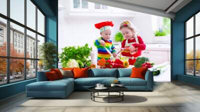 Kids cooking healthy vegetarian lunch Wall mural