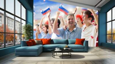 Slovenia football team supporter on stadium. Wall mural