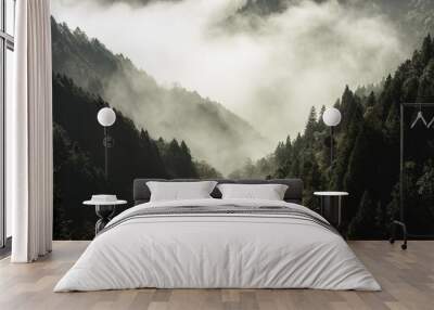 High mountain in mist and cloud Wall mural