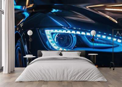 blue car lights at night. Wall mural