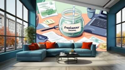 Freelancer Income Illustration Wall mural