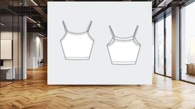 Female crop top female vector template set isolated on a grey background. Front and back view. Outline fashion technical sketch of clothes model. Wall mural