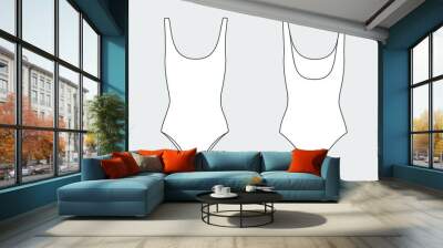 Female one-piece swimsuit vector template isolated on a grey background. Front and back view. Outline fashion technical sketch of clothes model. Wall mural