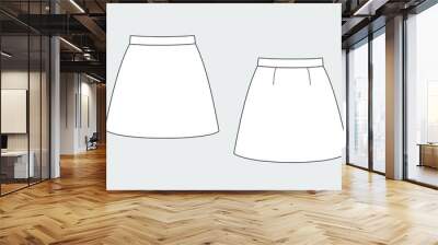 Female skirt vector template isolated on a grey background. Front and back view. Outline fashion technical sketch of clothes model. Wall mural